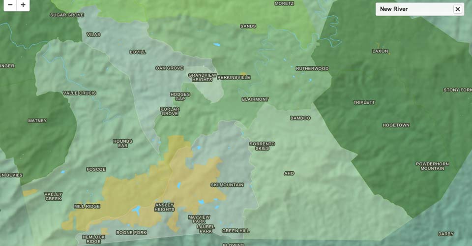 Terrain visualization map of Watauga county, North Carolina