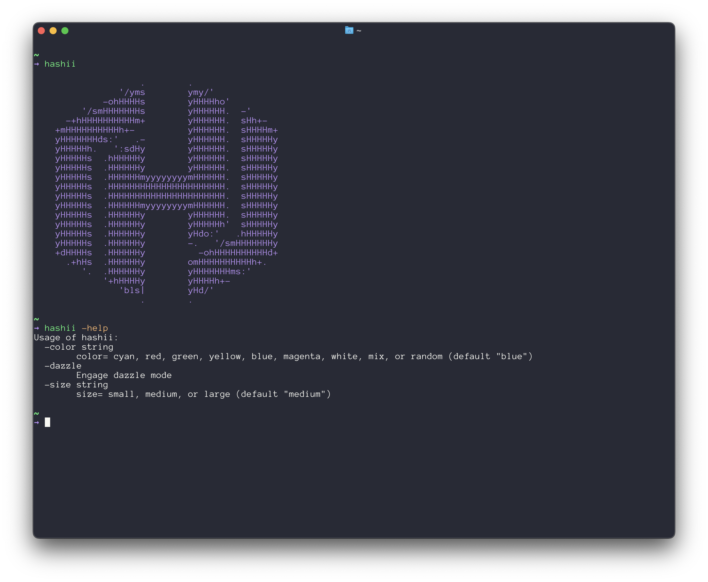 Screenshot of hashii in action